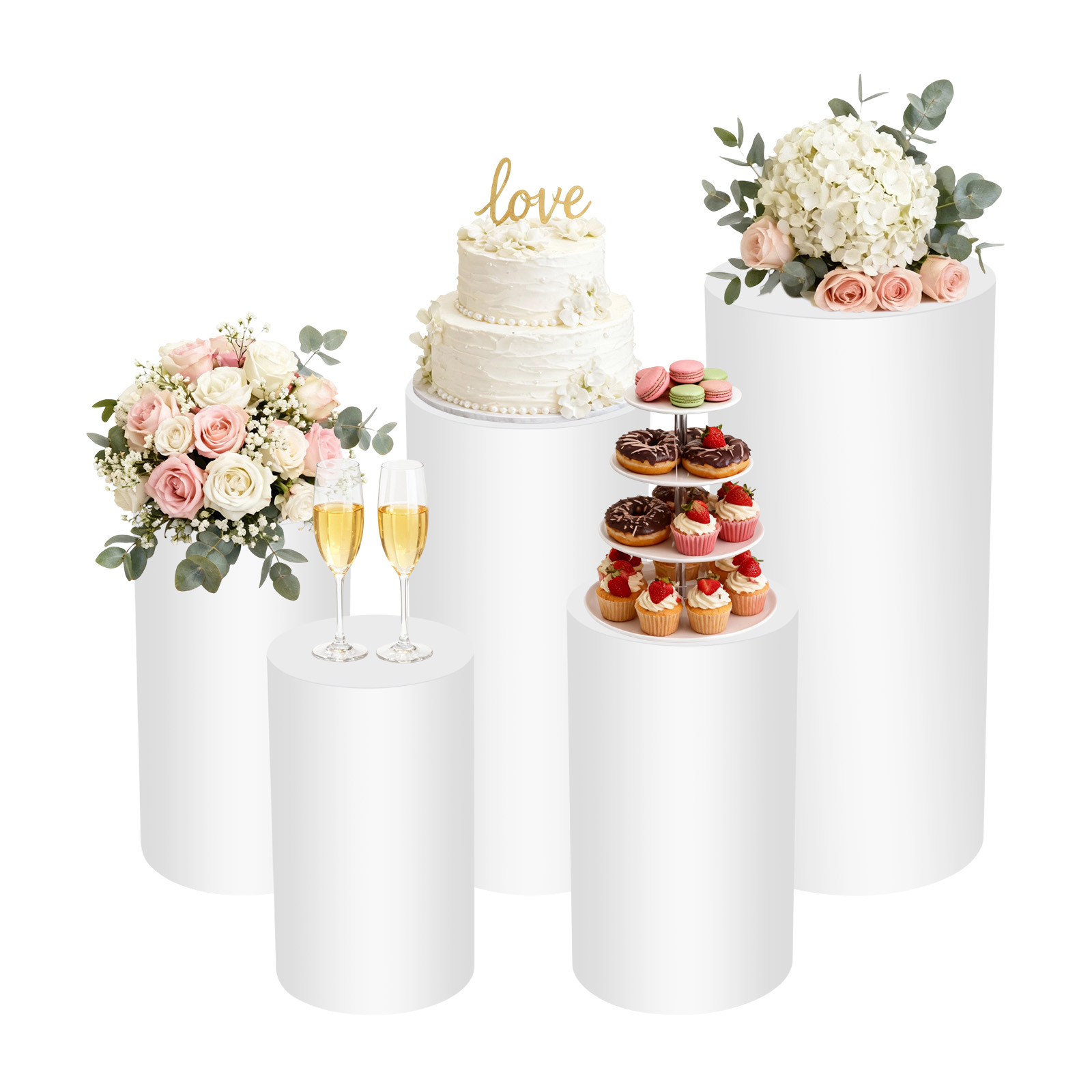 5Pcs White Cylinder Pedestal S - đánh giá và giá Display Risers Set